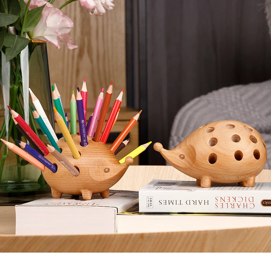 Wooden Hedgehog Pen Holder