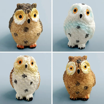 Small Hand-Painted Garden Owls 4-Piece