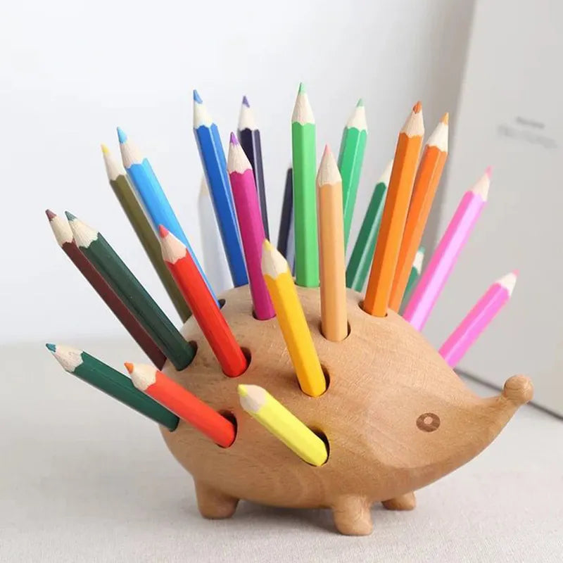 Wooden Hedgehog Pen Holder