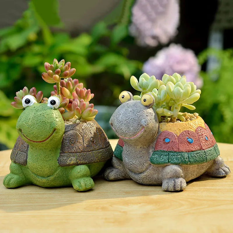 Hand Carved Turtle Planters