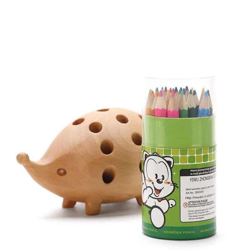 Wooden Hedgehog Pen Holder